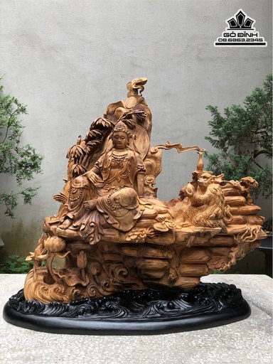 Tượng Phật Bà Quan Âm Gỗ Ngọc Am Cao 76 Ngang 80 Sâu 30 (cm)
