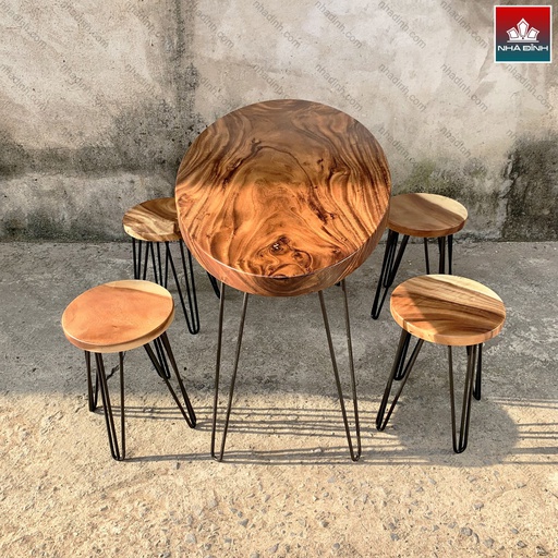 Bộ Bàn Ghế Hình Oval Gỗ Me Tây Cao 75-43  Dài 120 Rộng 60 (cm)