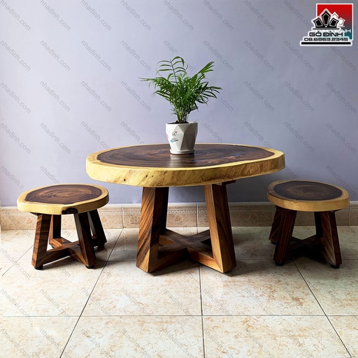 Bộ Bàn Trà 2 Ghế Gỗ Me Tây Đường Kính 70-80 (cm)
