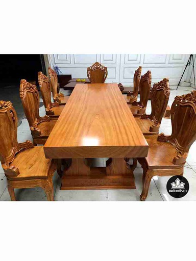 Bộ Bàn Ăn Gỗ Gõ Đỏ Nguyên Tấm Gồm 1 Bàn Và 10 Ghế