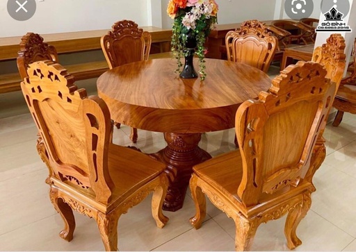 Bộ Bàn Ghế Hoàng Gia Gỗ Gõ Vàng Bàn Đường Kính 130 Dày 18 (cm)