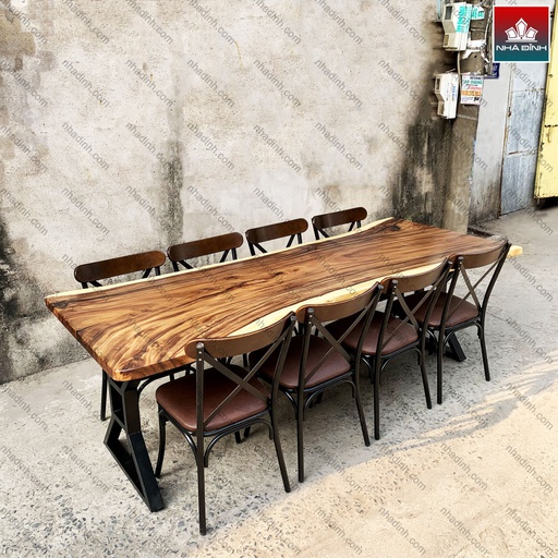 Bộ Bàn Ăn 8 Ghế Gỗ Me Tây Nguyên Khối Dài 240 Rộng 80-90 (cm)