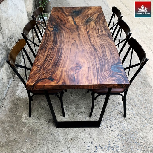 Bàn Ăn 6 Ghế Gỗ Me Tây Dài 206 Rộng 89 Cao 75 (cm)