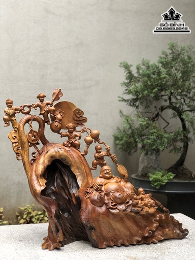 Tượng Phật Di Lặc Ngũ Phúc Gỗ Xá Xị Cao 73 Ngang 86 Sâu 30 (cm)