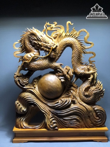 Tượng Rồng (Nhất Long) Vờn Ngọc Gỗ Xá Xị (Gù Hương) Cao 88 Ngang 67 Sâu 16 (cm)