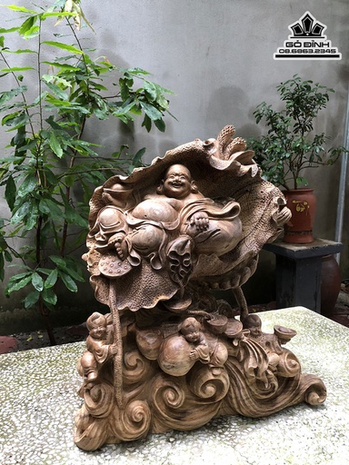 Tượng Phật Di Lặc Ngũ Phúc Gỗ Ngọc Am Cao 52 Ngang 46 Sâu 25 (cm)