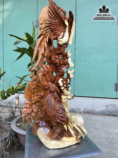 Tượng Phu Thê Viên Mãng Gỗ Hương Việt Cao  66 Ngang 30 Sâu 20 (cm)