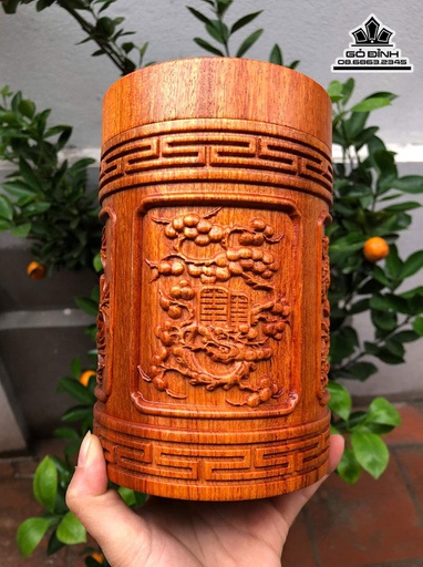 Hộp Đựng Chè Tứ Quý Gỗ Hương Cao 18 Đường Kính 11 (cm)