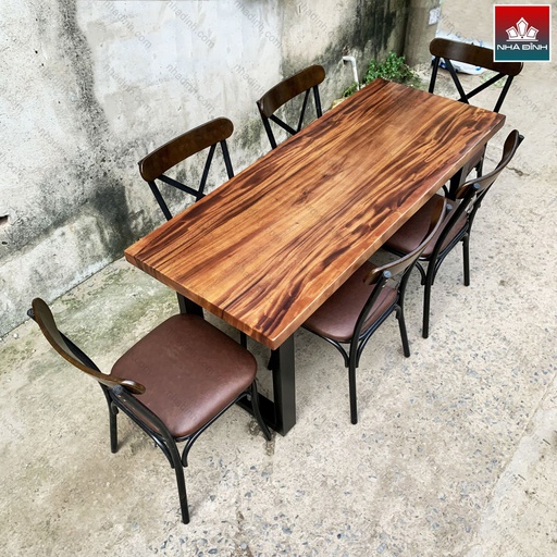Bàn Ăn 6 Ghế Gỗ Me Tây Dài 160 Rộng 65 Cao 75 (cm)