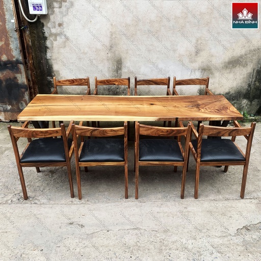 Bàn Ăn 8 Ghế Gỗ Me Tây Nguyên Khối Dài 251 Rộng 75 Cao 75 (cm)