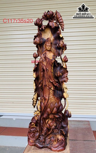 Tượng Phật Bà Quan Âm Gỗ Cẩm Cao 117 Ngang 35 Sâu 20 (cm)