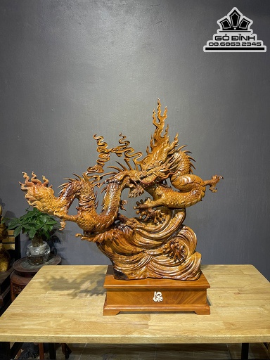 Tượng Nhất Long Gỗ Hương Việt Cao 77 Ngang 83 Sâu 20 Cả Kỷ 89 (cm)