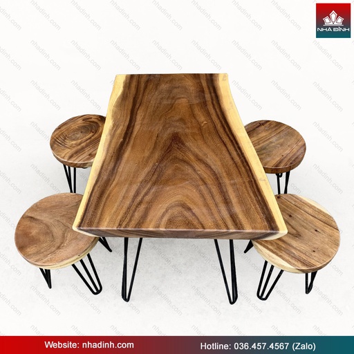 Bộ Bàn Trà 4 Ghế Gỗ Me Tây Dài 72 Rộng 48-52-61 Dày 4.6 Cao 55 (cm)