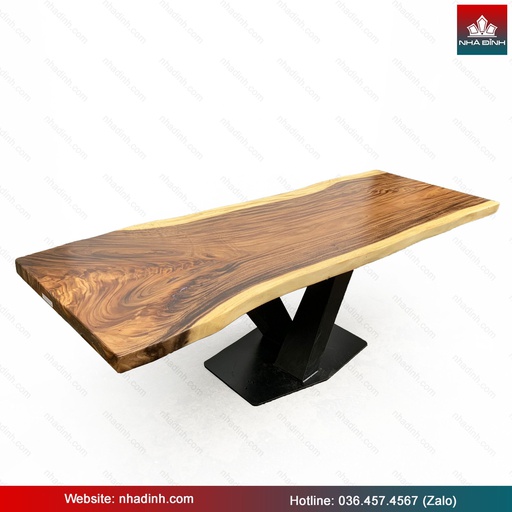 Bàn Ăn Gỗ Me Tây Nguyên Khối Dài 250 Rộng 93-88-92 Dày 6,7 Cao 75 (cm)