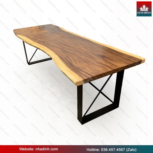 Bàn Ăn Gỗ Me Tây Nguyên Khối Dài 255 Rộng 89-83-90 Dày 5 Cao 75 (cm)