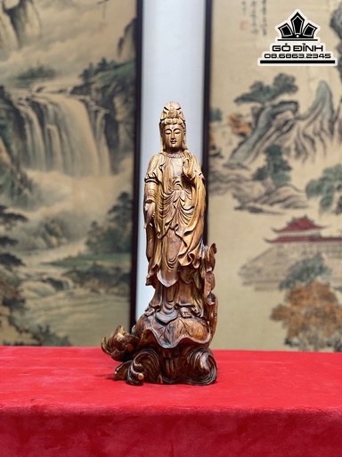 Tượng Phật Bà Quan Âm Gỗ Sưa Nguyên Khối Cao 41 Ngang 19 Sâu 14 (cm)