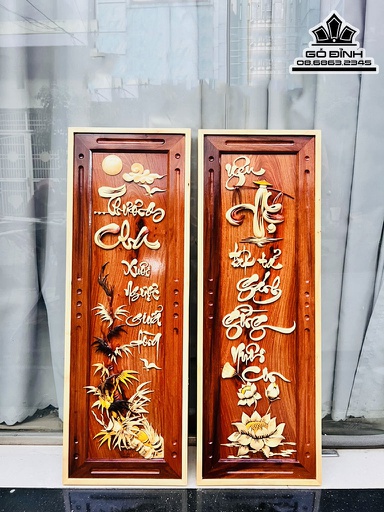 Bộ Tranh Cha Mẹ Gỗ Hương Việt Dài 87 Ngang 30 (cm)