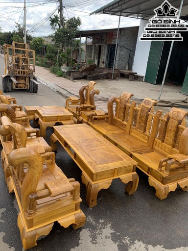 Bộ Bàn Ghế Phòng Khách Tần Thủy Hoàng Gỗ Dổi Chun 12 Món Cột 14