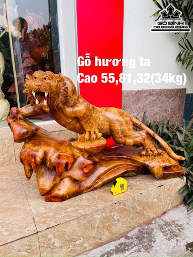 Tượng Hổ Phong Thủy Gỗ Hương Cao 55 Ngang 81 Sâu 32 (cm)