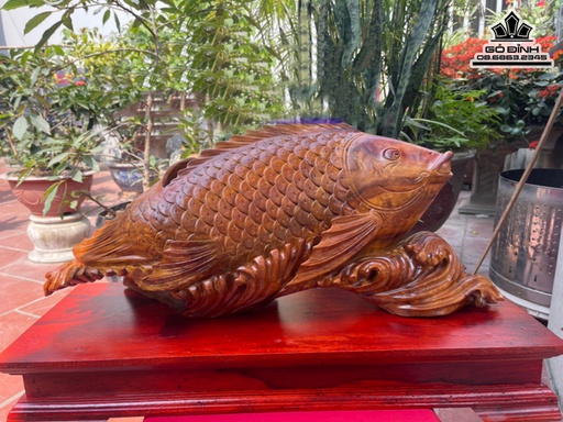 Tượng Cá Chép Gỗ Hương Cao Cả Kỷ 38 Ngang 65 Sâu 20 (cm)