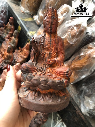 Tượng Phật Bà Quan Âm Gỗ Trắc Cao 15 Đường Kính 9 (cm)