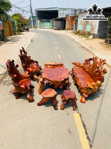 Bộ Bàn 6 Món Gỗ Hương Dài 160 Ngang 110 Cao 68 (cm)