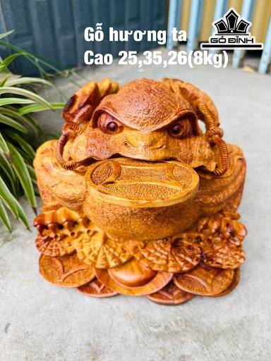 Tượng Cóc Ngậm Tiền Gỗ Hương Cao 25 Ngang 35 Sâu 26 (cm)
