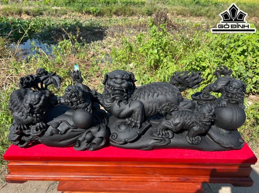 Tượng Kỳ Lân Gỗ Mun Cao 25 Ngang 81 Sâu 21 Kỷ Cao 36 (cm)