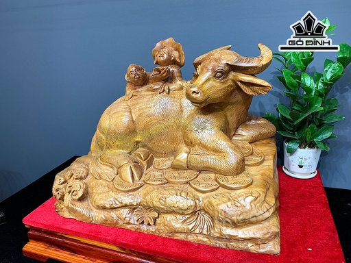 Tiểu Đồng Chăn Trâu Thổi Sáo Gỗ Ngọc Am Cao 42 Ngang 61 Sâu 41 (cm)