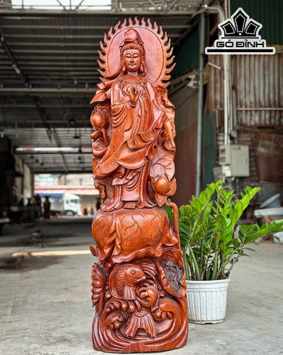 Tượng Phật Bà Quan Âm Gỗ Hương Cao 138 Ngang 37 Sâu 25 (cm)