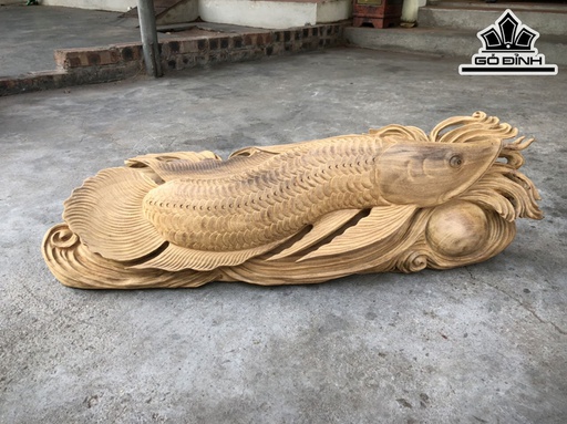 Tượng Con Cá Gỗ Bách Xanh Cao 20 Ngang 63 Sâu 15 (cm)