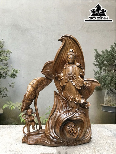 Tượng Phật Quan Thế Âm Bồ Tát Gỗ Bách Xanh Cao 72 Ngang 57 Sâu 23 (cm)
