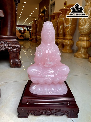 Tác Phẩm Phật Bà Quan Âm Đá Onyx Hồng Cao 27 Ngang 44 Sâu 14 (cm)