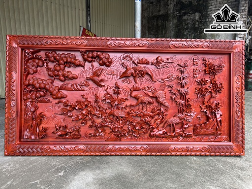 Tranh Cửu Hạc Gỗ Hương Cao 107 Ngang 217 Khung 7 Ván 7 (cm)