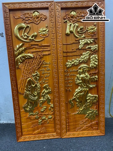 Tranh Chữ Cha Mẹ Gỗ Hương Cao 107 Ngang 37 Khung 4 Ván 3 (cm)