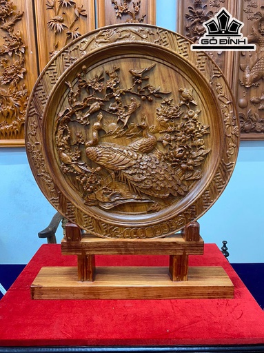 Tranh Đĩa Chim Công Gỗ Hương Đường Kính 55 Sâu 4 (cm)