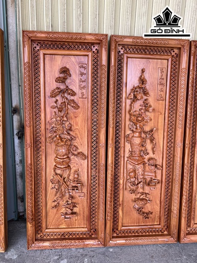 Tranh Tứ Bình Gỗ Hương Cao 127 Ngang 42 Khung 5 Ván 5 (cm)