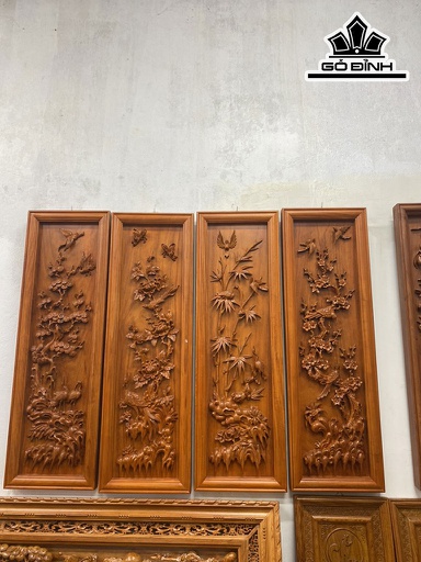 Tranh Tứ Quý Gỗ Hương Cao 117 Ngang 37 Khung 5 Ván 5 (cm)
