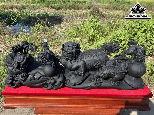 Tượng Kỳ Lân Gỗ Mun Cao 25 Ngang 81 Sâu 21 (cm)