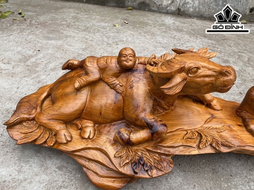 Tượng Tiểu Đồng Cưỡi Trâu Gỗ Hương Cao 24 Ngang 65 Sâu 35 (cm)