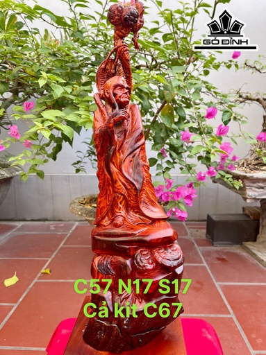 Tượng La Hán Trường My Gỗ Trắc Cao 57 Ngang 17 Sâu 17 (cm)