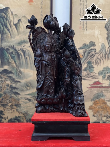 Tượng Phật Bà Quan Âm Gỗ Trắc Cao 63 Ngang 33 Sâu 28 (cm)
