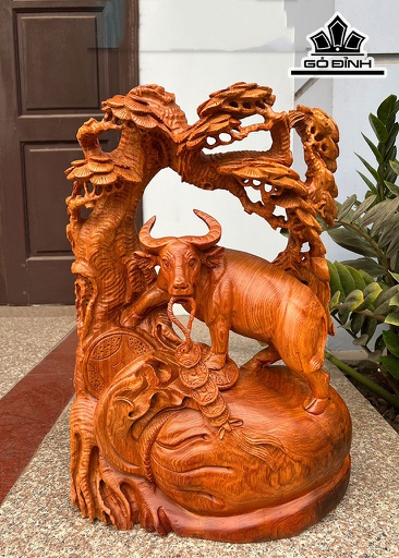 Tượng Trâu Gỗ Hương Cao 57 Ngang 39 Sâu 19 (cm)