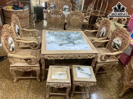 Bộ Bàn Ghế Trúc Nam Gỗ Gụ Gồm 7 Món