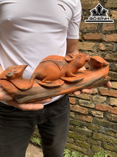 Tượng Chuột Phong Thủy Gỗ Trắc Cao 12 Ngang 33 Sâu 8 (cm)