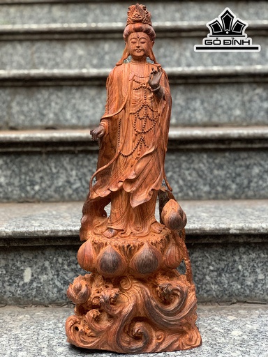 Tượng Phật Bà Quan Âm Gỗ Trắc Cao 53 Ngang 21 Sâu 12 (cm)