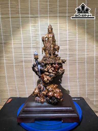 Tượng Quan Âm Tự Tại Gỗ Nu Trâm Vàng Cao 36 Ngang 16 Sâu 12 (cm)