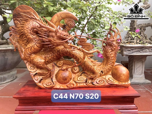 Tượng Nhất Long Vờn Ngọc Gỗ Hương Cao 44 Ngang 70 Sâu 20 (cm)