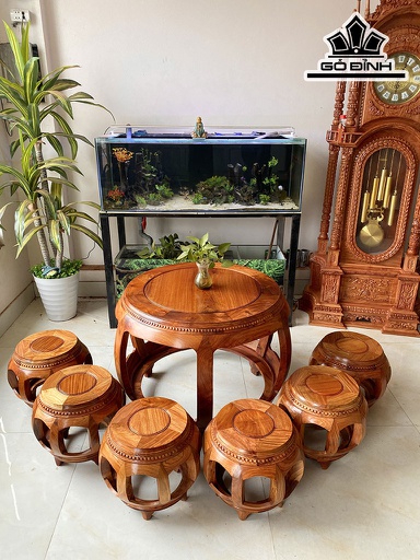 Bộ Đôn Trống Gỗ Hương Bàn Cao 62 Đường Kính Mặt Bàn 76 Phủ Bì 92 (cm)