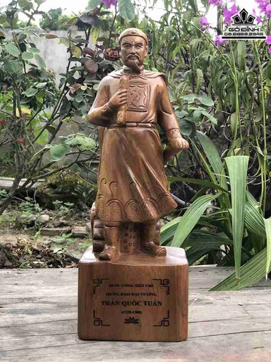 Tượng Trần Hưng Đạo Trần Quốc Tuấn Gỗ Bách Xanh  Cao 39 Ngang 14 Sâu 12 (cm)